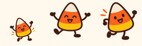 Three dancing candy corns